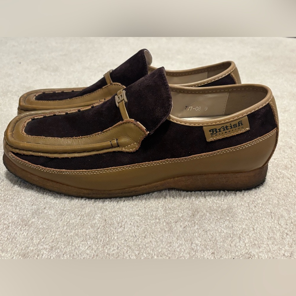 British Walkers Men’s Size 9 Power Brown Suede Tan Leather Slip-On Loafers